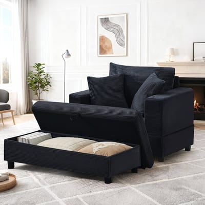 Sofa - Chaise Longue met Opbergruimte - Loungesofa 3 Kussens - Zwart - 107x74x57 cm