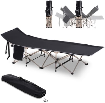 Killogood Veldbed - campingbed - opvouwbaar - weerbestendig - incl. draagtas - 190 x 68 x 52 cm - zwart