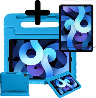 Hoesje - Geschikt voor Apple iPad Air 5 (2022) - 10.9 inch - 5e Generatie - M1 - Met Screenprotector - Kinderhoes - Shockproof Bumper - Kidsproof Case - Tablethoes - Kinder Hoes Cover - Blauw