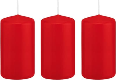 Trend Candles Cilinderkaars/stompkaars - 3x - rood - 6 x 12 cm - 40 branduren - met brandvertragende folie