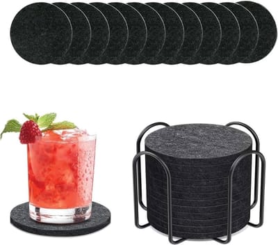 Ronde onderzetters voor glazen, antislip drinkonderzetters, set van 12 met houder voor thuis, restaurant en kantoor