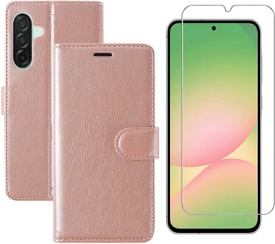 Hoesje geschikt voor Samsung Galaxy A56 bookcase Rosegoud - Met screenprotector tempered glass Galaxy A56