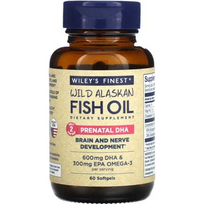 Wiley's Finest, Wilde Alaskaanse Visolie, Prenatale DHA, 600 mg, 60 Vis Softgels