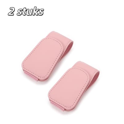 2 stuks - Brillenkokers - Brillenmontuur - Zonnebrilhouder voor in de auto - Magnetisch - Leer - Brilhaakje - Voor zonnekleppen, zonnebrilhouders en kaarthouders - Accessoires voor zonnekleppen in de auto - Roze