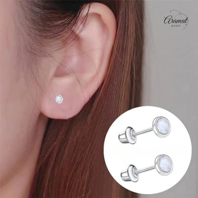 Aramat Jewels | Oorbellen | Stalen kinderoorbellen - RVS Kinderoorbellen Opaal 4mm | | | |4mm | Staal | Kinderen, Volwassenen | Verkleurd niet