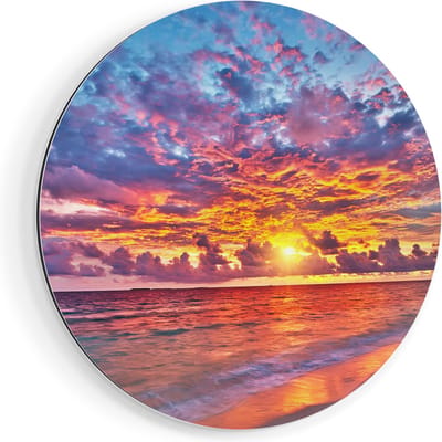 Artaza Dibond Muurcirkel Zonsondergang Op Het Strand In De Malediven - Ø 50 cm - Klein - Wandcirkel - Rond Schilderij - Voor Binnen en Buiten