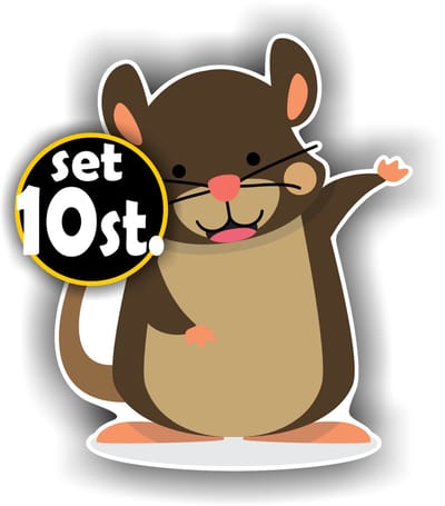 Jerma - Muizen - Decoratie - Sticker - set 10 st - div.maten - tussen 8 en 13 cm - Zelfklevend - Vinyl