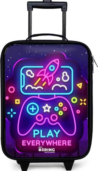 NoBoringSuitcases.com® - Kinderkoffer jongen - Kindertrolley meisje - Neonbord met controller - Koffer kind lichtgewicht - Reiskoffer trolley voor kinderen - Koffertje met lichtgevende wieltjes - Rolkoffer zwart