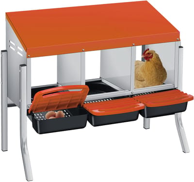 Kippenlegnest - Nistkast voor Kippen - Voor Buiten en Pluimvee - 79,5x30x69,5cm - 3 Afdelingen - Vrijstaand met Poten - Oranje