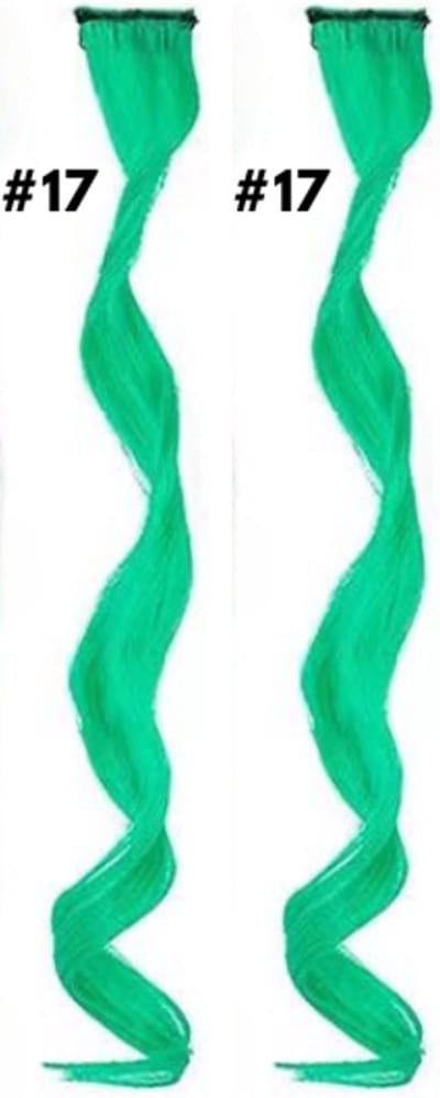2 x Clip in Hairextension 45cm - Donkergroen - #17 - nephaar - Hair extension | haar extensie- carnaval haar - gekleurde extensions - extensions met clip - Groen