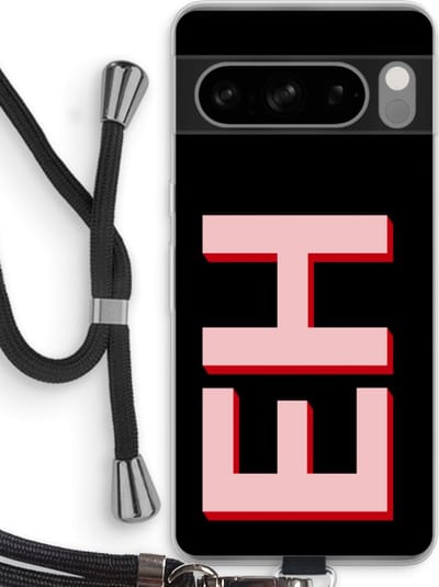 Gepersonaliseerd - Case Company® - Hoesje met koord geschikt voor Google Pixel 8 Pro hoesje met Koord - Monogram - Telefoonhoesje met Zwart Koord - Bescherming aan alle Kanten en Over de Schermrand