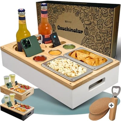 Banktafel Organizer - Sofa Butler - Snacks en Drankjes - Handgemaakt Kirihout - 42.5 x 26 cm - Wit