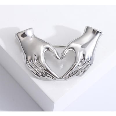 Wuli&baby Broches en forme de cœur pour femme, unisexe, 2 couleurs, pour l'amour, le bureau, décontractées, cadeaux argenté