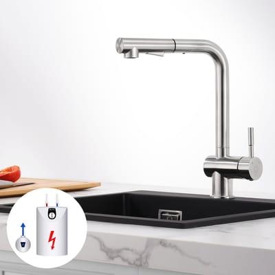 CECIPA max Keuken kraan Zilver - Lage druk Keukenkraan Met Uittrekbare Uitloop - 360° draaibare mengkraan - 2 Waterafvoermodi - Zilver