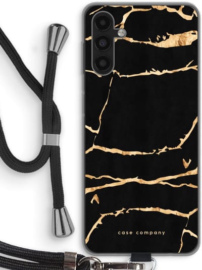 Case Company® - Hoesje met koord geschikt voor Samsung Galaxy A13 5G hoesje met Koord - Gouden marmer - Telefoonhoesje met Zwart Koord - Bescherming aan alle Kanten en Over de Schermrand