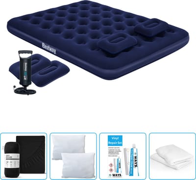 Bestway luchtbed - 2-Persoons - 152 x 203 x 22 cm - Blauw - Inclusief handpomp - kussens - Hoeslaken - Kussen - Kussenbeschermer en Reparatieset