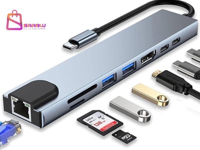 8-in-1 USB-C Hub Adapter – HDMI 4K, 2x USB 3.0, 2x USB-C, SD/TF, RJ45 – usbc hub – usb c hub macbook pro - 69791
