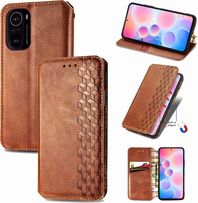 Luxe PU Lederen Ruitpatroon Wallet Case + PMMA Screenprotector voor Xiaomi Poco F3 _ Bruin