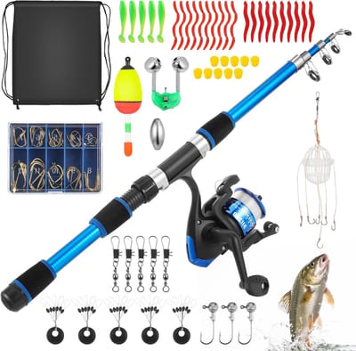Telescopische Hengelset voor Kinderen, 45cm-176cm, Inclusief Soft Lures, Lijn, Haken en Draagtas - Perfect Speelgoed voor Buitenactiviteiten en Cadeau voor Jongens en Meisjes