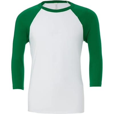 Bella+Canvas Unisex 3/4 Sleeve Baseball T-Shirt CV3200 - White/Kelly - XS