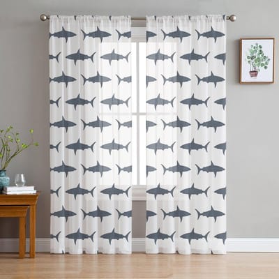 Cartoon Haai Zeegrijs Transparante Gordijnen voor Woonkamerdecoratie Raamgordijnen voor Keuken Tule Voile Organza Gordijnen W135 x H115cm x1 white