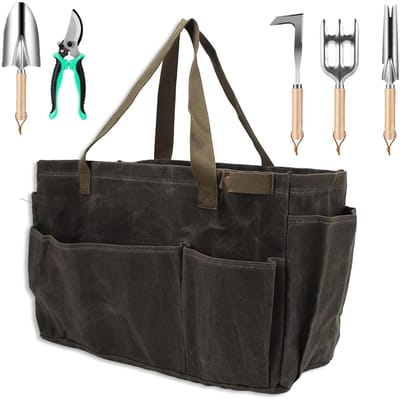Dailygoods- Tuin Tas Grote Capaciteit - Waterdichte Opbergtas - Natte Wax Canvas - Tuin Gereedschap Organizer - Slijtvast - Meerdere Vakken