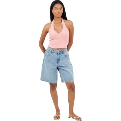 Brave Soul Crop-top zonder mouwen met halternek voor dames (Roze/paars)