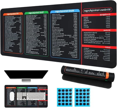 Bureauonderlegger Excel - Muismat Toetsenbordmat - Productiviteit Verhogen - Excel Toetscombinaties - 60 x 30 cm - Zwart