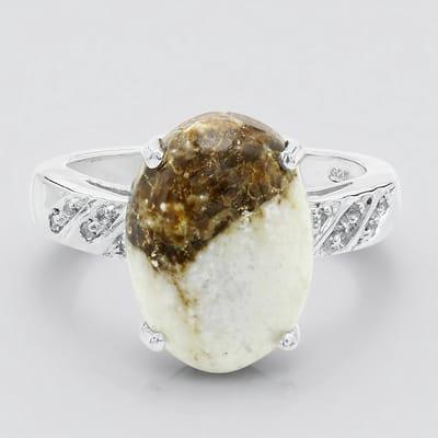 Cavill - Zilveren ring met Magnesiet (4,57 ct) en Witte Topaas (0,04 ct) - 925 Sterling Zilver - Ovaal Cabochon Brazilië - Elegante Damesring Maat 17