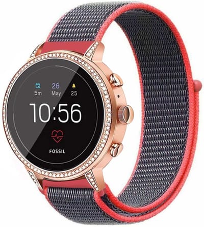 Strap-it Nylon smartwatch bandje 18mm geschikt voor Fossil Gen 6 42mm / Gen 5e 42mm - Huawei Watch GT 4 / 5 - 41mm / GT 5 Pro - 42mm - Withings ScanWatch Light / ScanWatch 2 - 38mm / Steel HR - 36mm (bright powder)