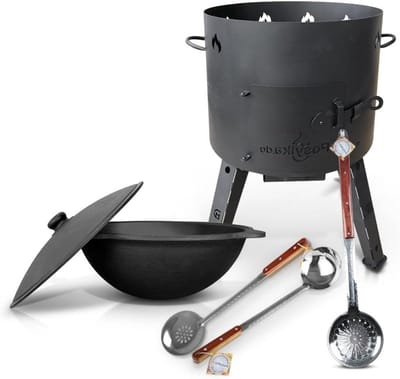 Vuurkorf met pan - Buiten koken - Gezellige avonden - Gietijzeren pan - 16 liter - Zwart