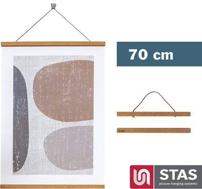STAS Posterhanger 70 cm - Hout - Teak - Magnetisch poster ophangsysteem - Posterlijst - Posterklem - Posterhouder