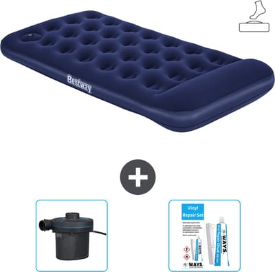 Bestway luchtbed - 1-Persoons - 99 x 188 x 28 cm - Blauw - Inclusief pomp - Pomp en Reparatieset