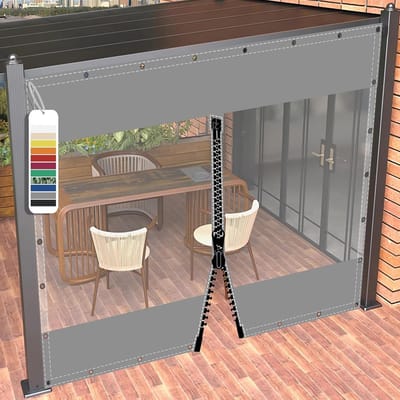 Afdekzeil, transparant, met oogjes, 0,55 mm, tentzeil, 530 g/m², weerbestendig, regenzeil, regenzeil voor paviljoen, balkon, balkonmeubels, tuinmeubelen, 2 x 2,4 m