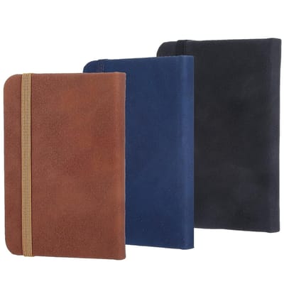 3 Stuks A7 Leren Notitieboekje - Klein Pocketboek met Lijnen, Elastische Boekenlegger en Register voor School, Reizen en Studeren (3 Kleuren)