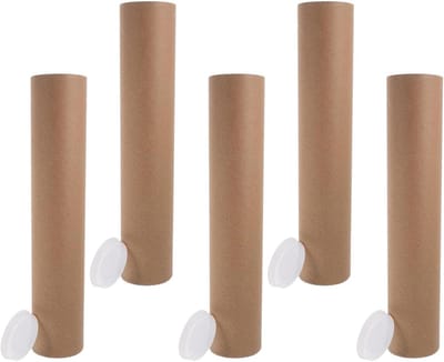Verzendkokers Kraftpapier - Postkokers Rond - Documenten Beschermen - Stevige Afsluitbare Uiteinden - 5 Stuks 335 cm - Lichtgeel