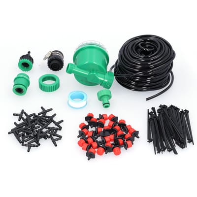 Kit d'irrigation goutte à goutte de 25 m, système d'arrosage automatique à minuterie pour plantes de jardin et fleurs black