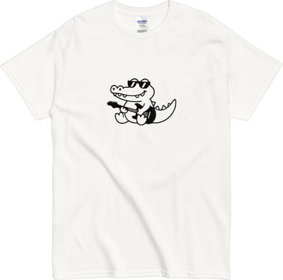 Grappig T Shirt Krokodil met Gitaar - Cartoon Rock - Dames en Heren - Wit - S