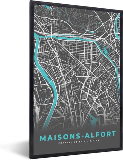 Fotolijst incl. Poster - Maisons-Alfort - Frankrijk - Plattegrond - Kaart - Stadskaart - 40x60 cm - Posterlijst