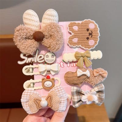 Lot de 7 ou 8 épingles à cheveux en peluche, mignonnes et colorées, en tricot, à carreaux, fruits, barrettes, accessoires pour cheveux white
