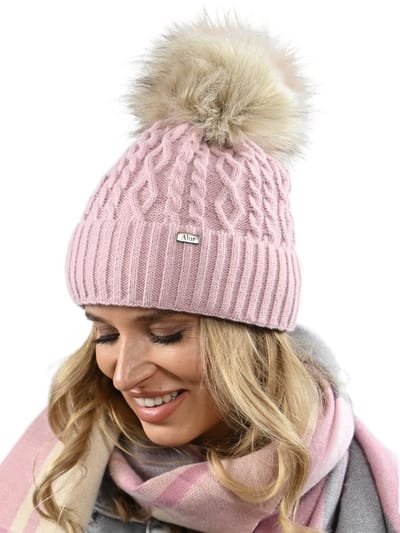 Alur - Wintermuts met Pompon - Roze - Polar Fleece Voering