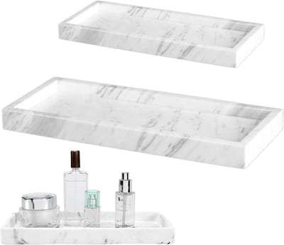 Decoratieve Marmeren Badkamer Tray Set van 2 Stuks voor Sieraden, Zeep en Kaarsen - Rectangulaire Silicone Opbergtray voor Towel en Planten