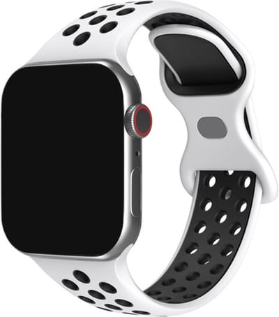 Innerlight® Sport+ - Wit/Zwart - 42/44/45/46/49mm - OneSize - Siliconen bandje geschikt voor Apple Watch - Geschikt als Apple watch bandje voor Series 1/2/3/4/5/6/7/8/9/10/11/SE/Ultra/Ultra 2