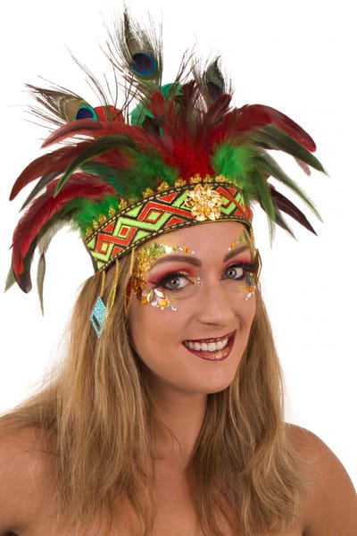 KIMU® Verentooi Groen Rood Pauwenveren - Veren Tooi - Hoofdtooi Indianentooi Fazantveren Indiaan - Gekleurde Veertjes Carnaval Zomercarnaval Festival