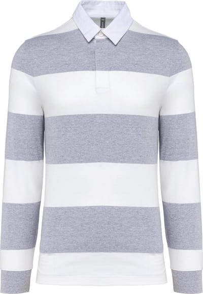 Gestreepte unisex polo lange mouwen merk Kariban maat 3XL Oxfordgrijs/Wit
