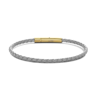 CO88 Collection 8CB-90918 Stalen Armband - Dames - Leer - Gevlochten - 18.5 cm - Zilverkleurig - 3 mm - Goudkleurig