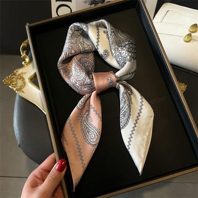 Luxe Paisley Print Klein Vierkant Sjaaltje Gesimuleerd Zijde Dunne Nek Sjaal Volwassen Stijl Zonwerend Hoofddoek Voor Vrouwen 70x70cm gray
