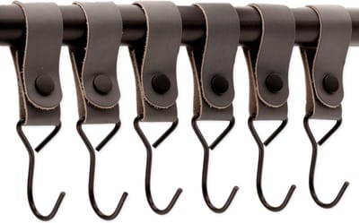 Brute Strength - Multifunctionele Haak Met Lederen Lus - Grijs - 6 stuks - Kapstokhaak - Kampeerhaak - Leer - Ophanghaken - Handdoekhaakjes