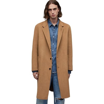 AllSaints Stano Coat Deep Camel Maat: 44 | Single-Breasted Mantels Outlet | Heren | Beige