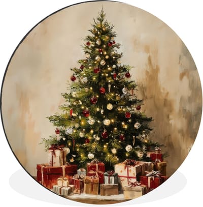 WallCircle - Wandcirkel - Muurcirkel - Kerstboom - Versierd - Kleurrijk - Aluminium - Dibond - 30x30 cm - Binnen en Buiten
